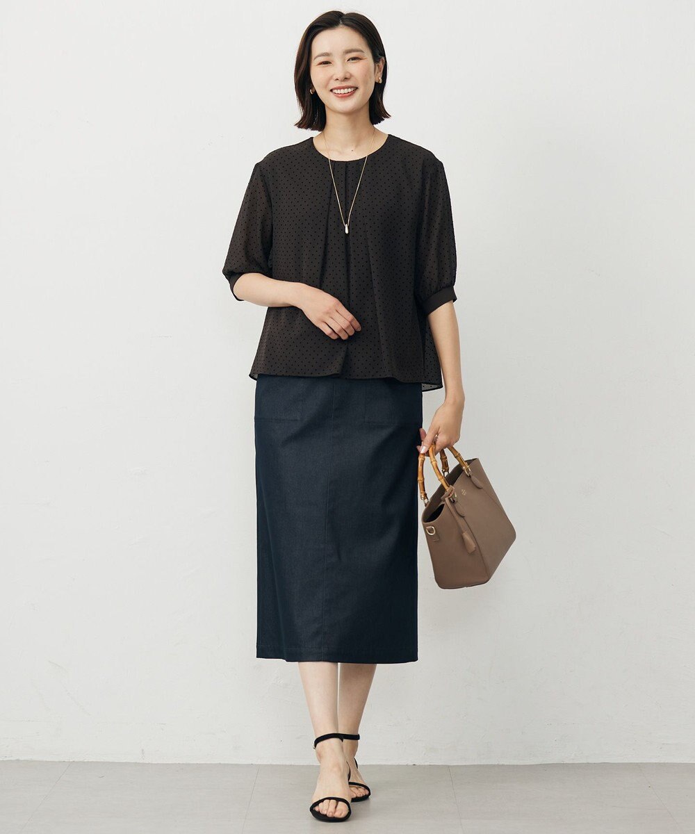 J.PRESS LADIES L 【洗える】ドットフロッキープリント フレア カットソー 