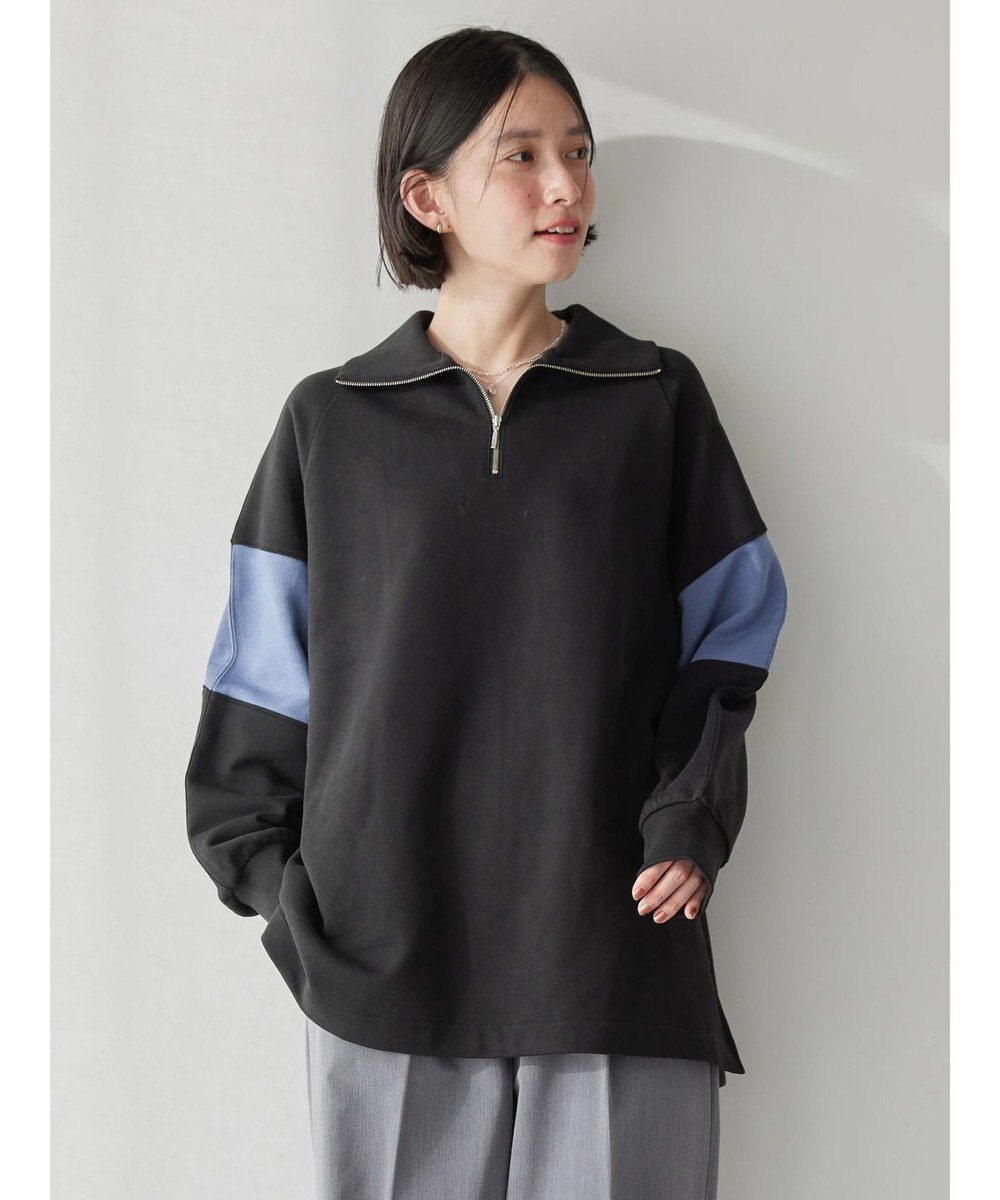 AMERICAN HOLIC ハーフＺＩＰ配色切り替え裏毛チュニック 
