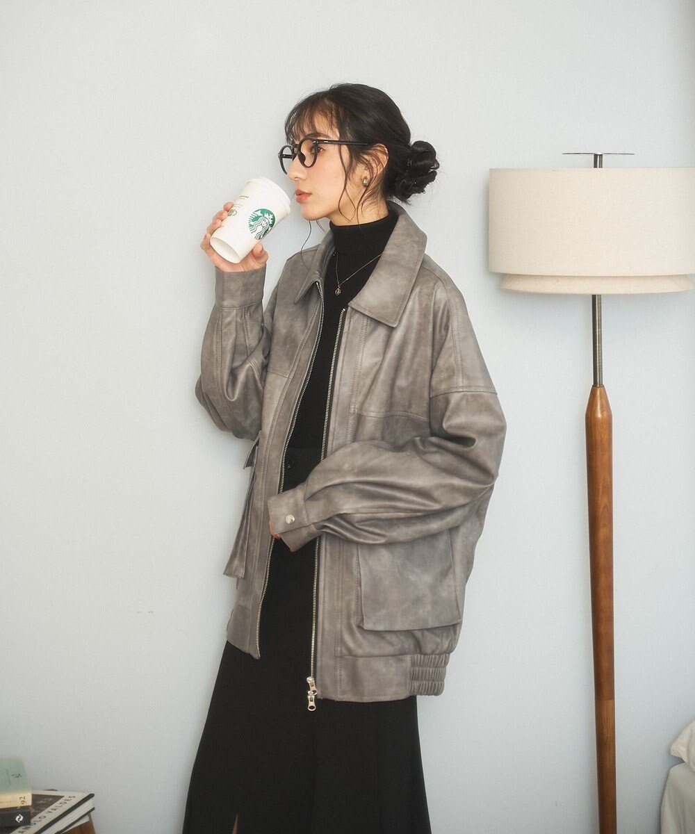 WEGO ヴィンテージライクFレザーブルゾン 