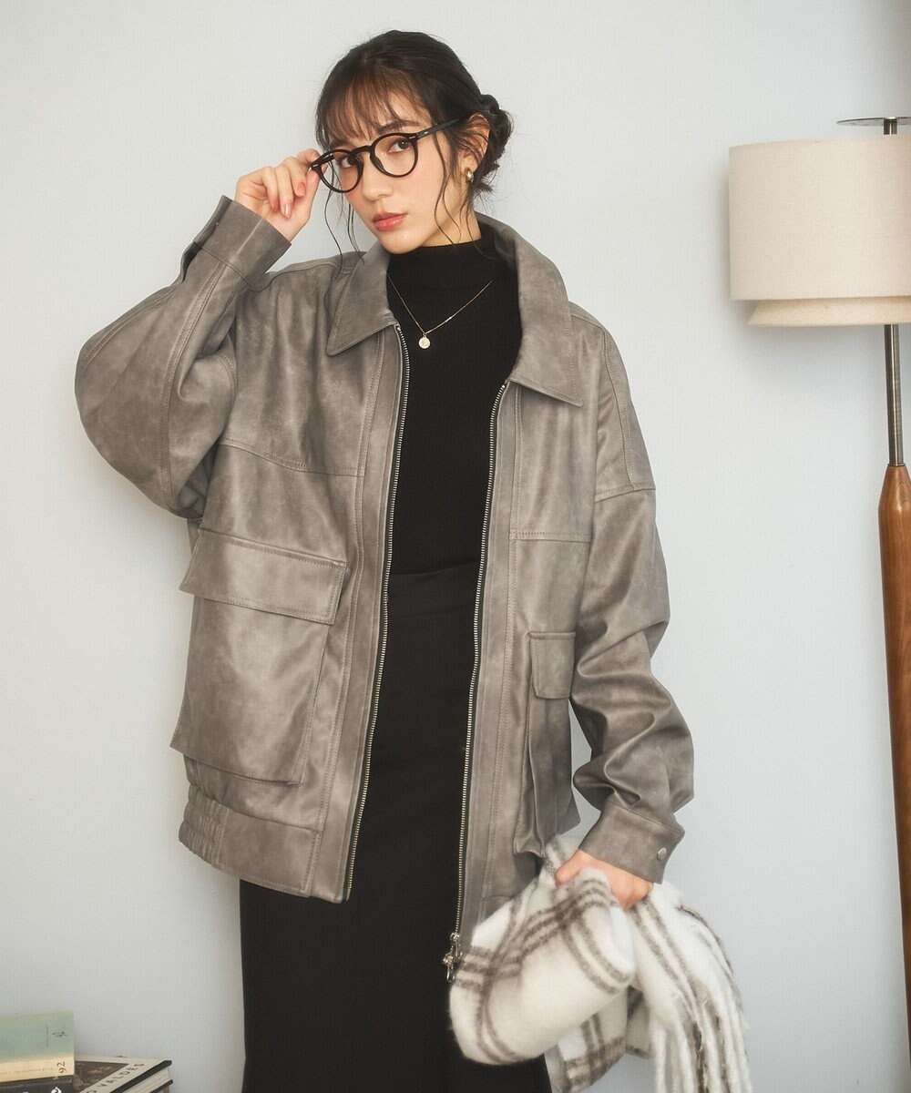 WEGO ヴィンテージライクFレザーブルゾン 