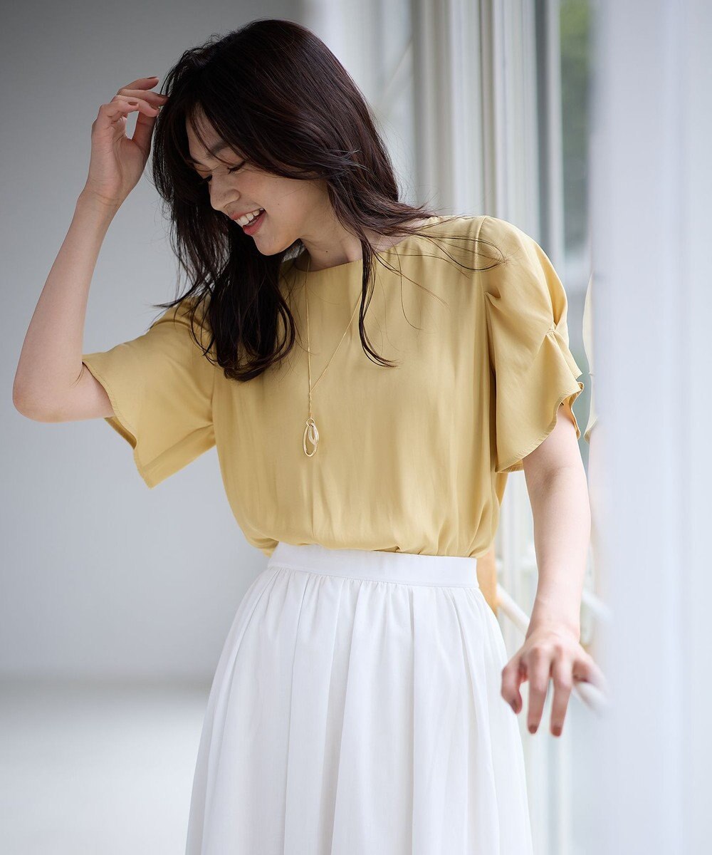 ANY マットサテン袖タックブラウス 