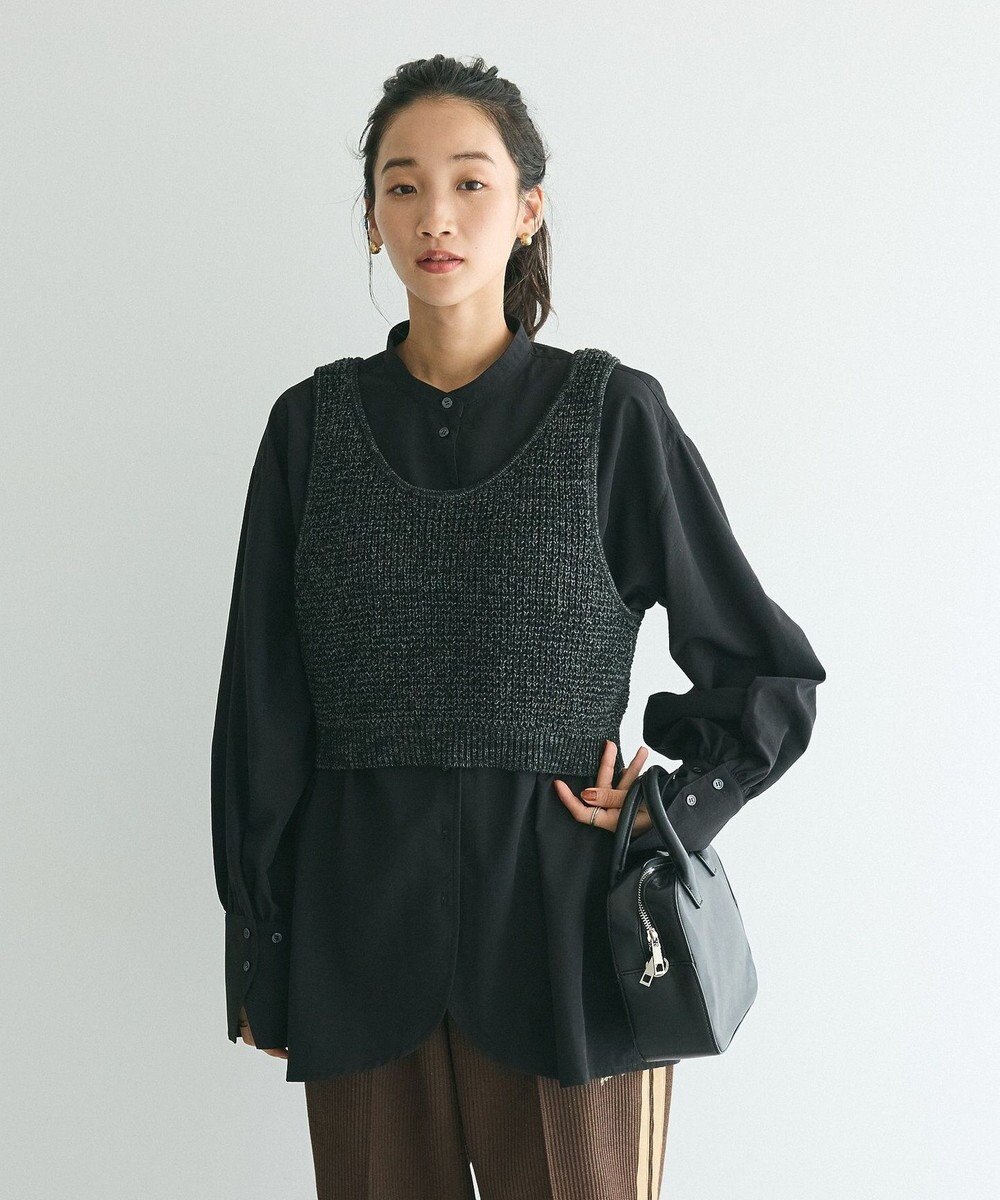 CRAFT STANDARD BOUTIQUE ワッフル編み短丈ニットベスト Black