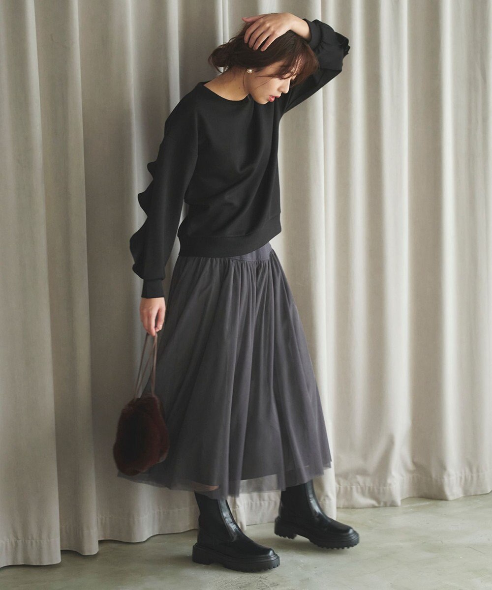 Feroux 【洗える】袖フリルダンボール プルオーバー 