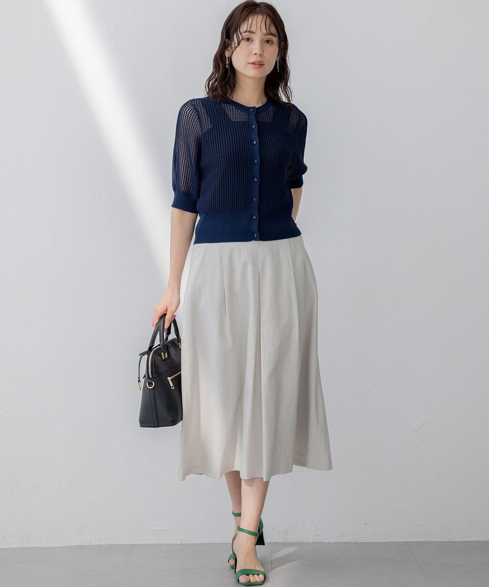 組曲 L 【前後着用可】メッシュ5分袖ニット カーディガン 