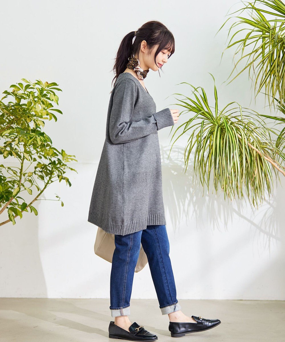Tiaclasse L 【洗える】Vネックリブニットチュニック 