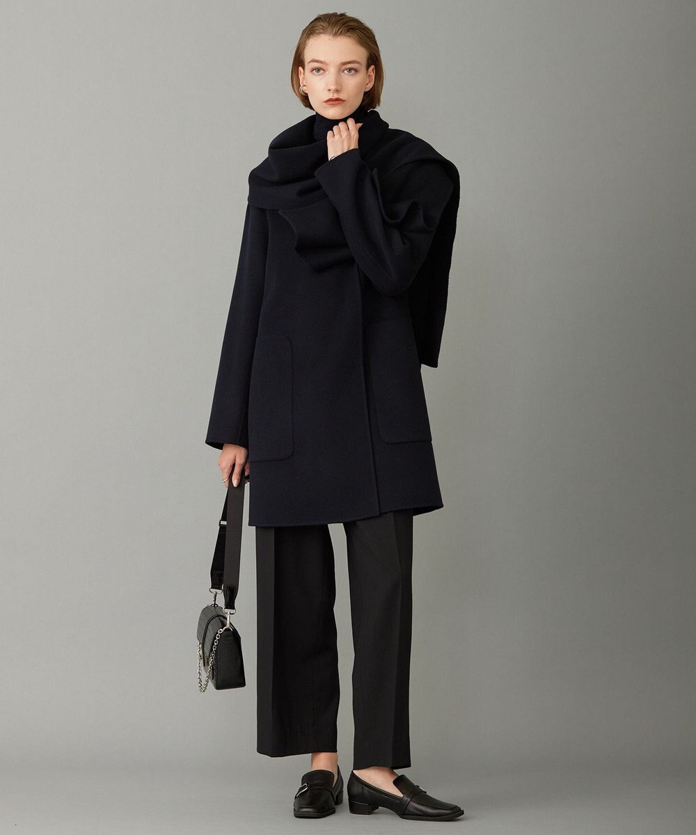 ICB L ウールリバー ストール付きノーカラーコート 