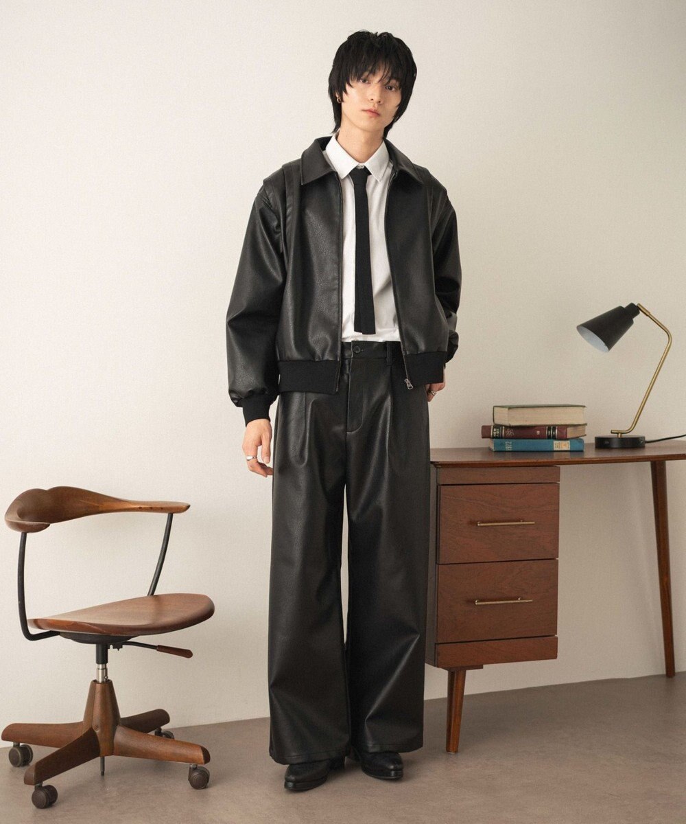 WEGO PUタックワイドトラウザー 