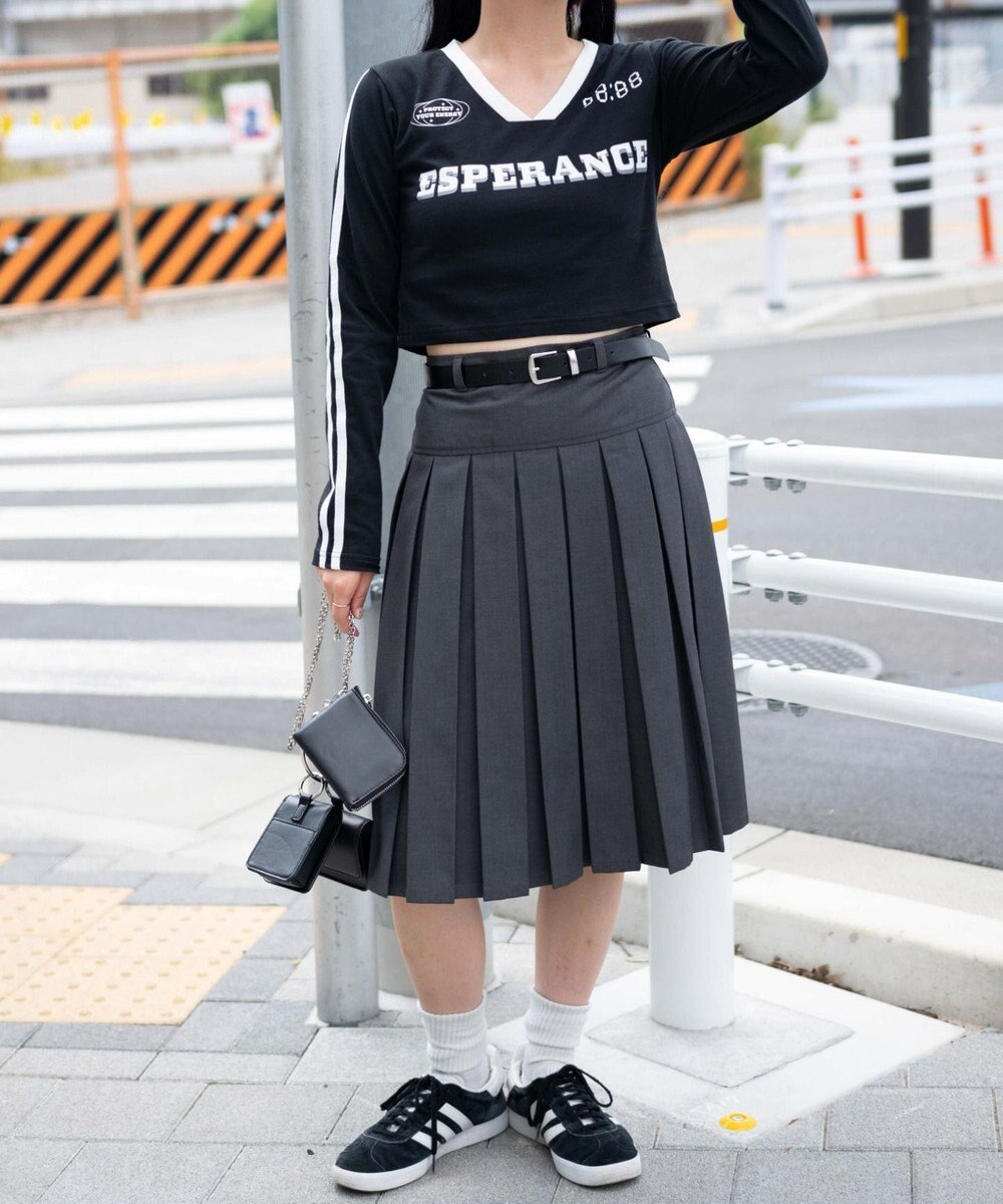 WEGO ベルト付プリーツミドルスカート 