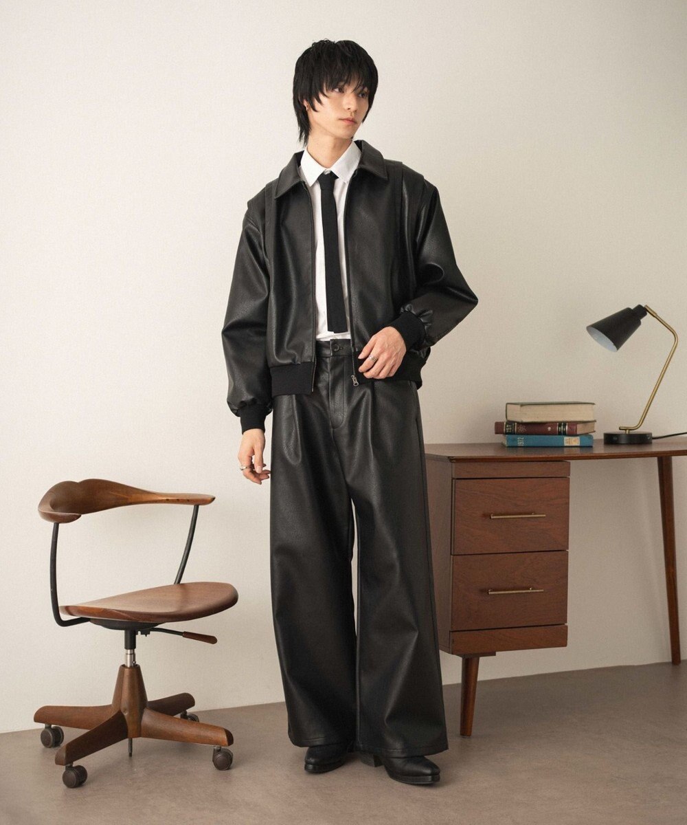 WEGO PUタックワイドトラウザー 
