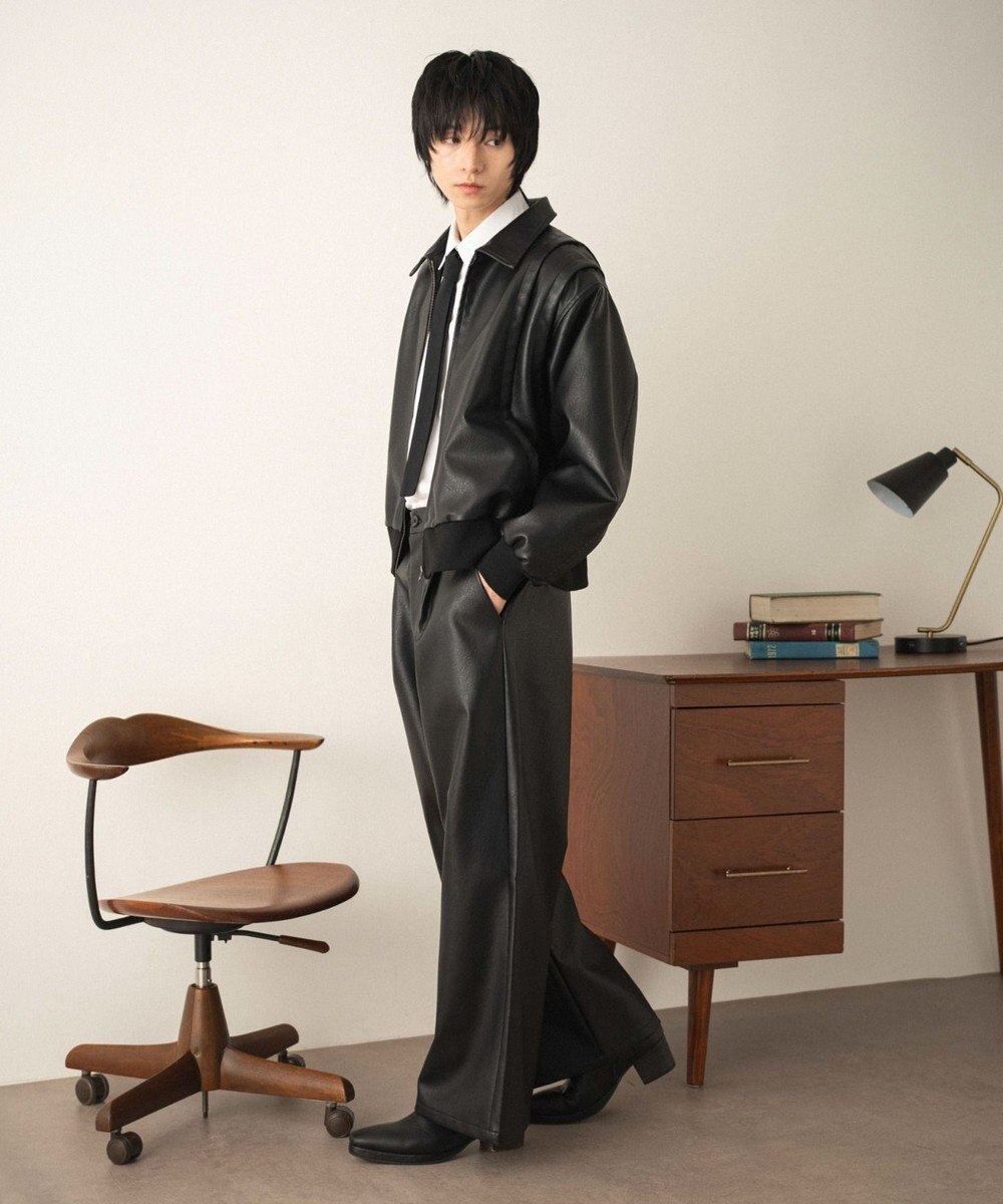 WEGO PUタックワイドトラウザー 