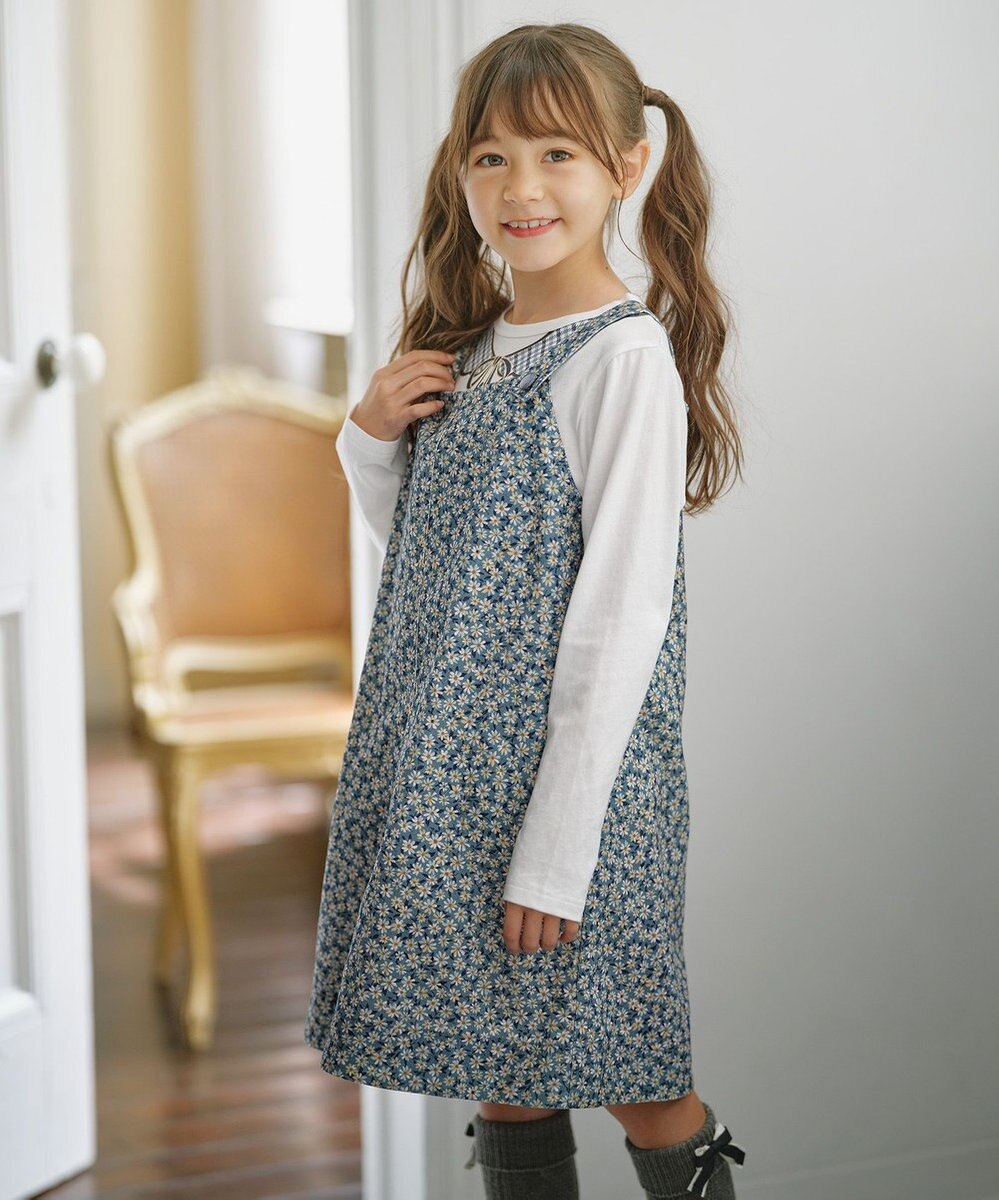 組曲 KIDS 【150-160㎝】モノトーンフラワーコーデュロイ ワンピース 