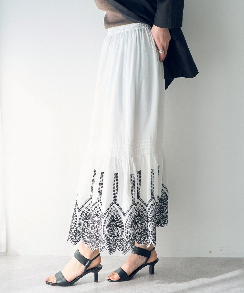 YECCA VECCA アイレット刺繍ギャザーフレアスカート 