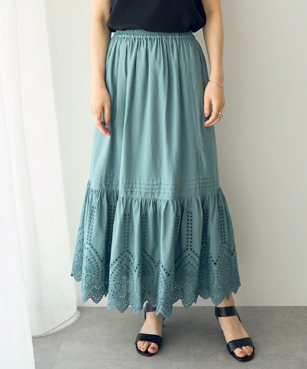 YECCA VECCA アイレット刺繍ギャザーフレアスカート 