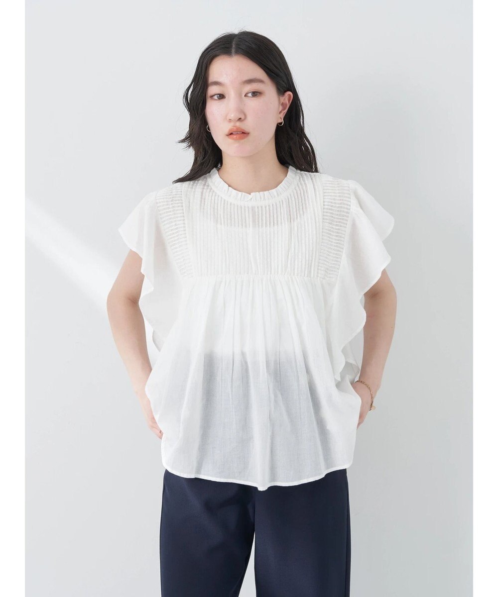 earth music&ecology コットンボイルフリルブラウス 