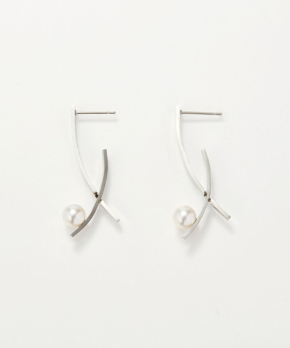 Phoebe 【金属アレルギー対応】クロスラインパールピアス　シルバー/サージカルステンレス 