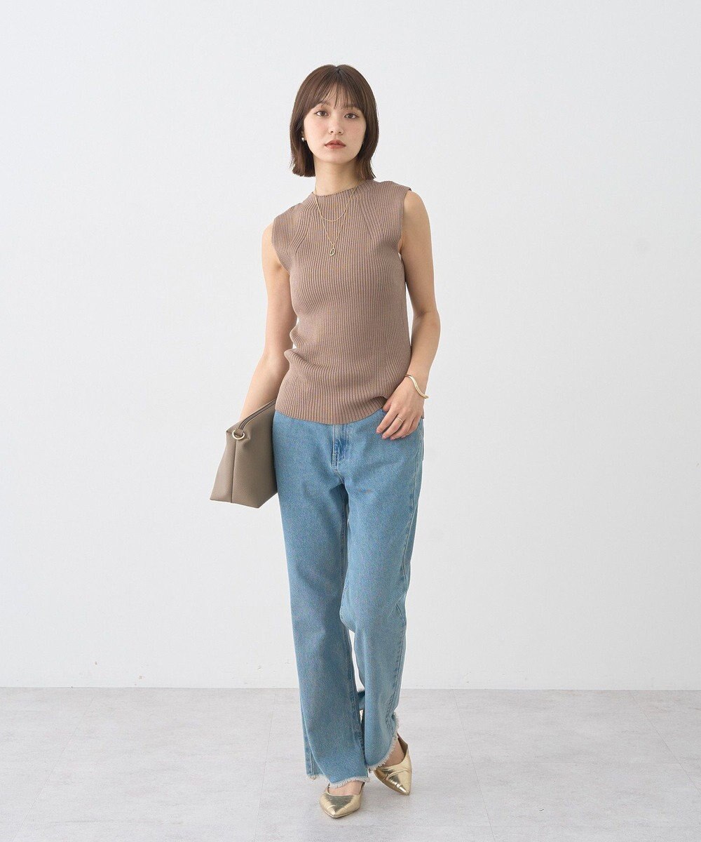 earth music&ecology ランダムリブボトルネックノースリーブニット 