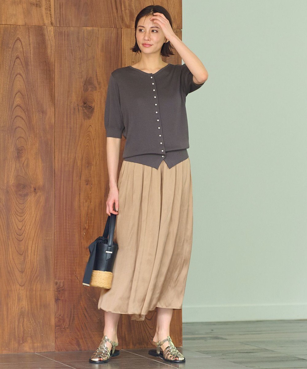 自由区 【ウエストゴム・長さ調整可・洗える・XSサイズあり】ビンテージサテン ガウチョパンツ 