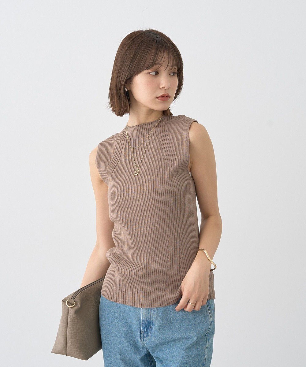 earth music&ecology ランダムリブボトルネックノースリーブニット 