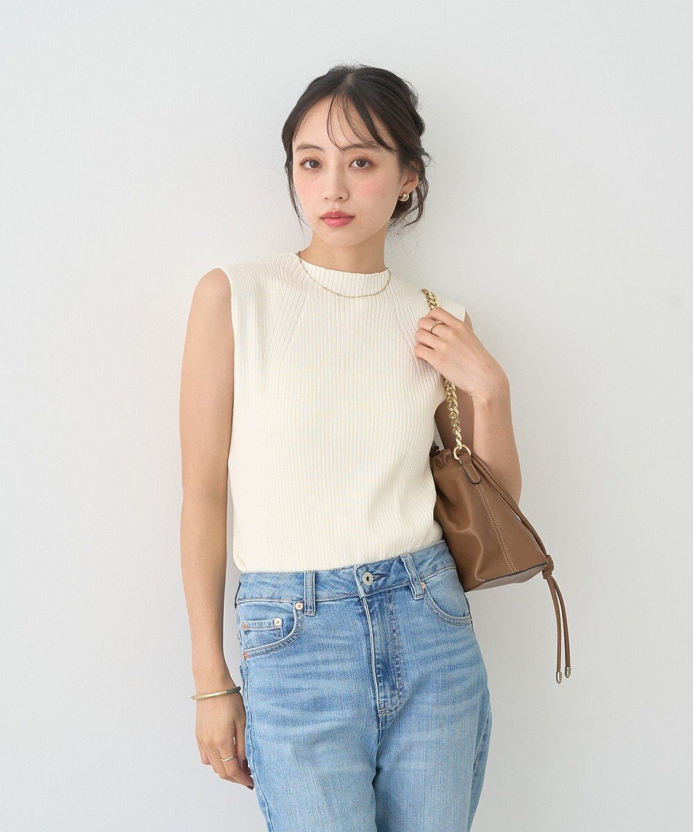 earth music&ecology ランダムリブボトルネックノースリーブニット 