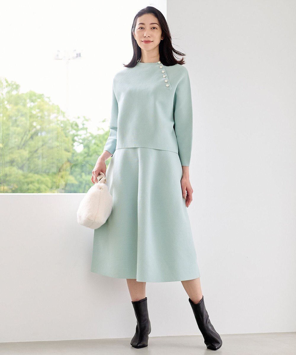 自由区 L ポリエステルホールガーメントラグランボタン ニット 