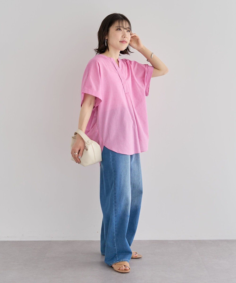 Green Parks 綿麻混フレンチスリーブスキッパーシャツ 