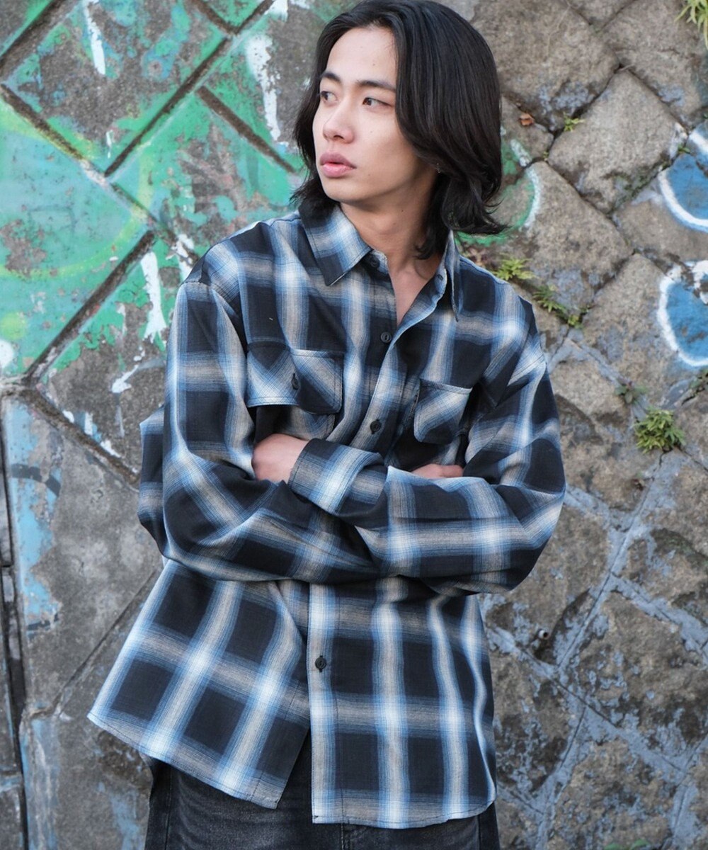WEGO 【ユニセックス着用ITEM/SMLサイズ展開】オンブレチェックシャツ（LS） 