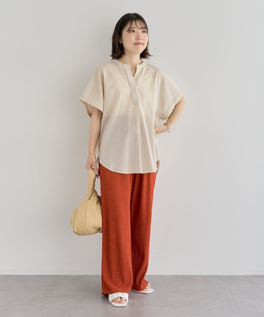 Green Parks 綿麻混フレンチスリーブスキッパーシャツ 