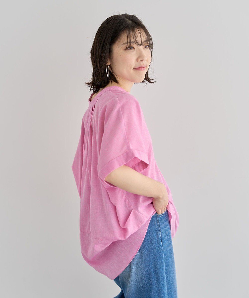 Green Parks 綿麻混フレンチスリーブスキッパーシャツ 