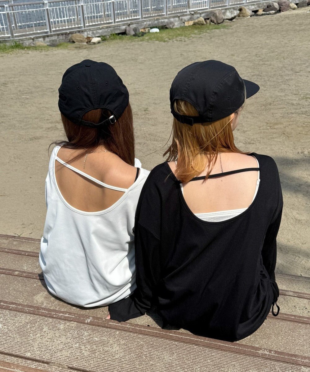 WEGO 【ラッシュガード/吸水速乾/UVカット/日焼け対策/体型カバー】リブドロストデザイントップス 