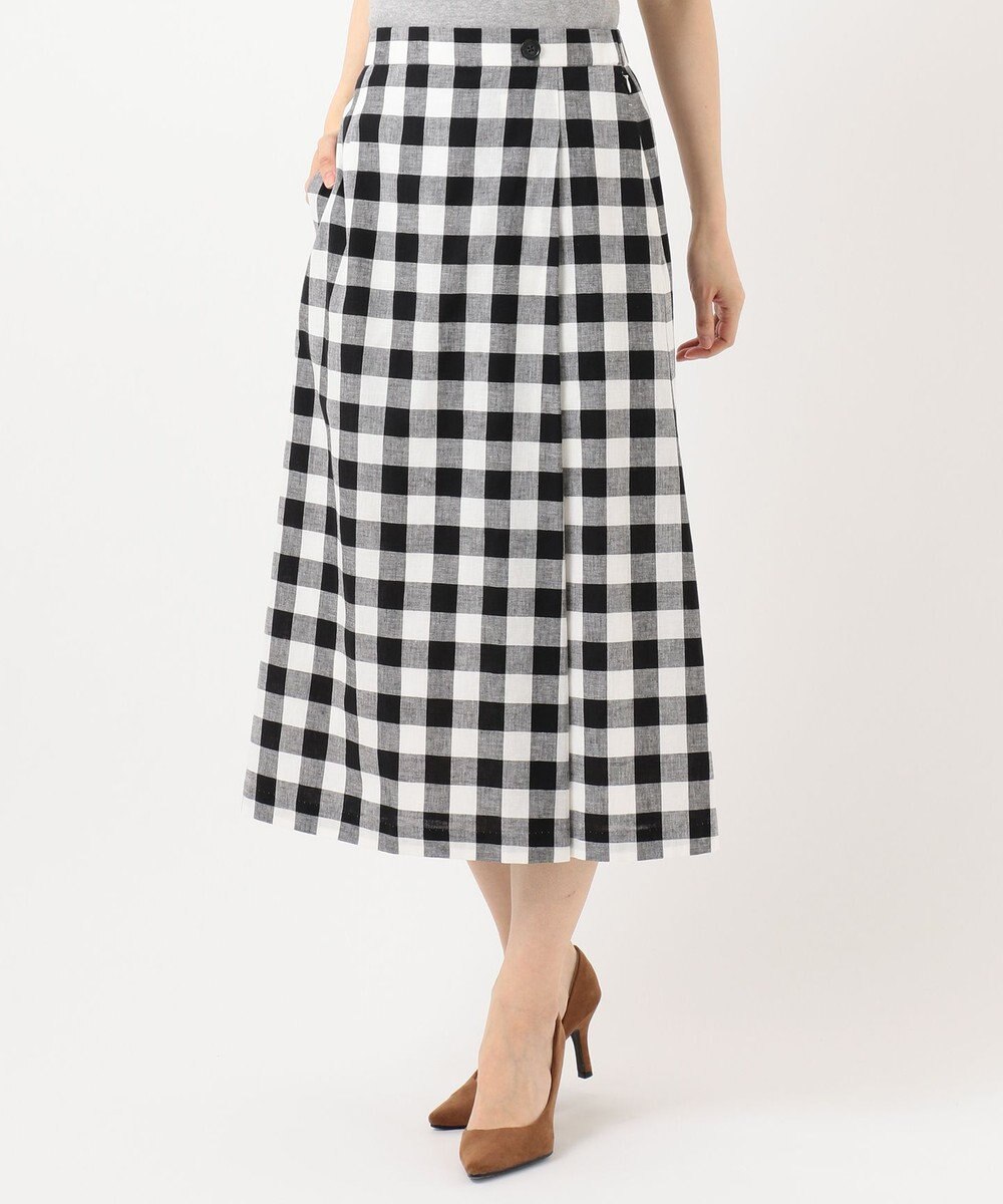J.PRESS LADIES 【洗える】BEZコットンリネンブロックギンガム スカート 