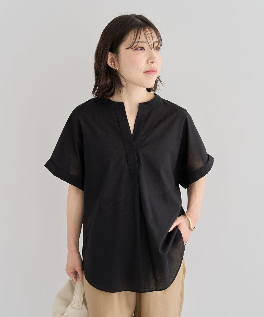 Green Parks 綿麻混フレンチスリーブスキッパーシャツ 