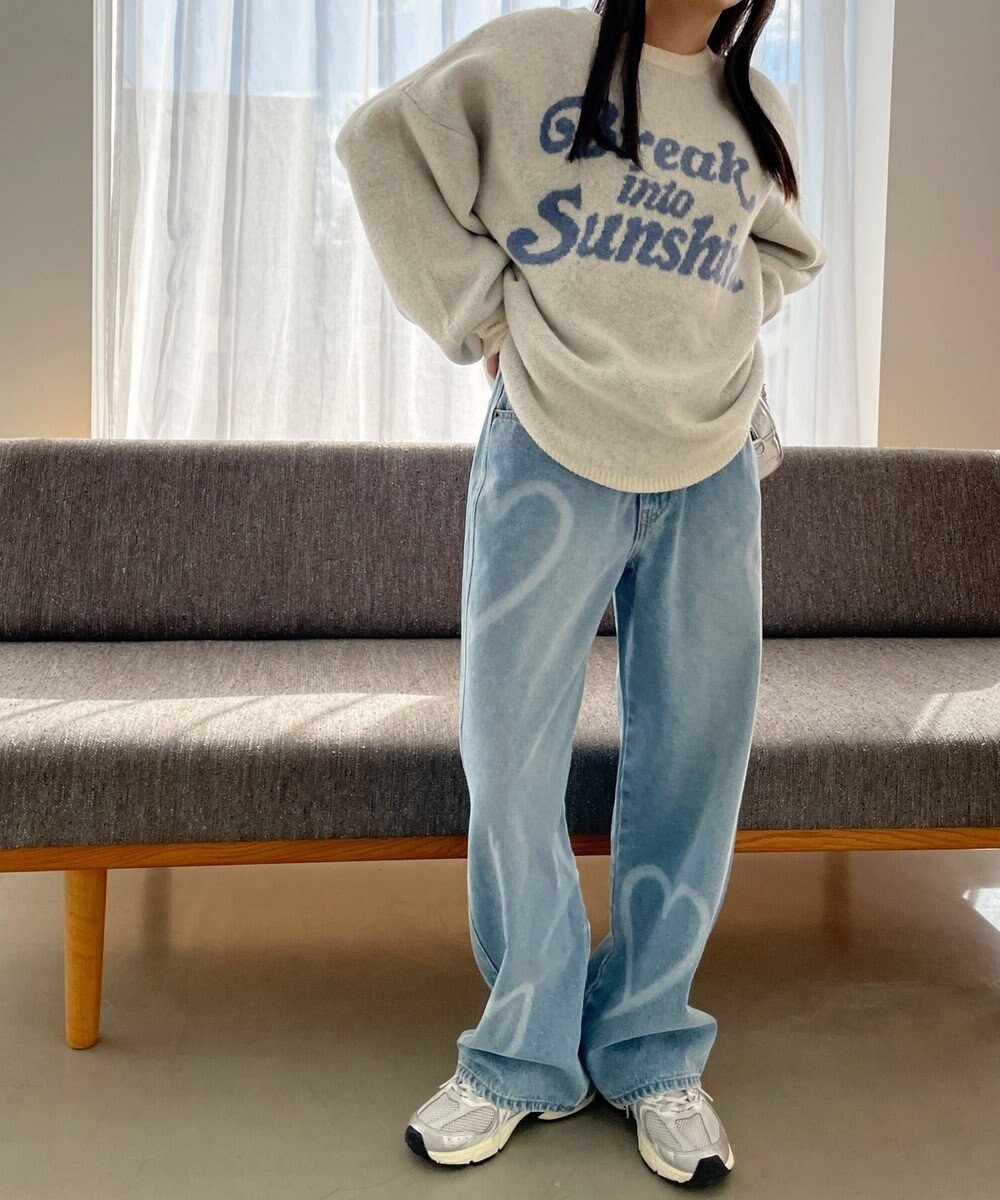 WEGO スプレーペイントストレートデニムパンツ 