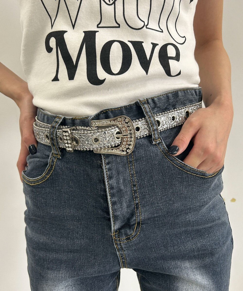 WEGO Lビジューバックルラメベルト 