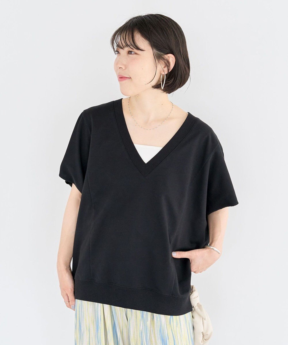 Green Parks 深Ｖネックミニ裏毛フレンチスリーブプルオーバー 