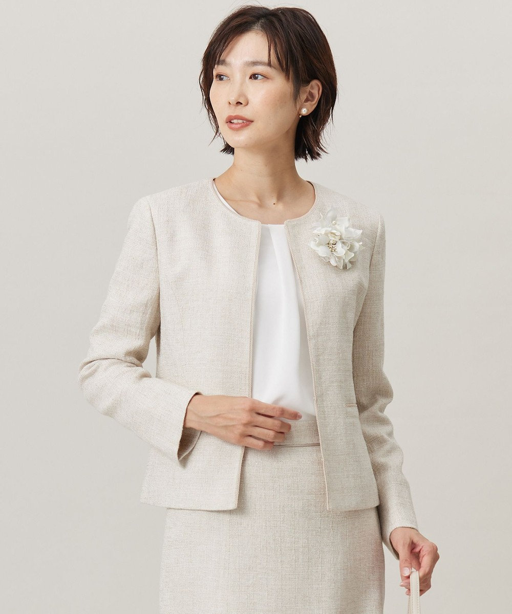 J.PRESS LADIES L 【セットアップ対応】Light Tweed ノーカラー ジャケット ベージュMIX系6