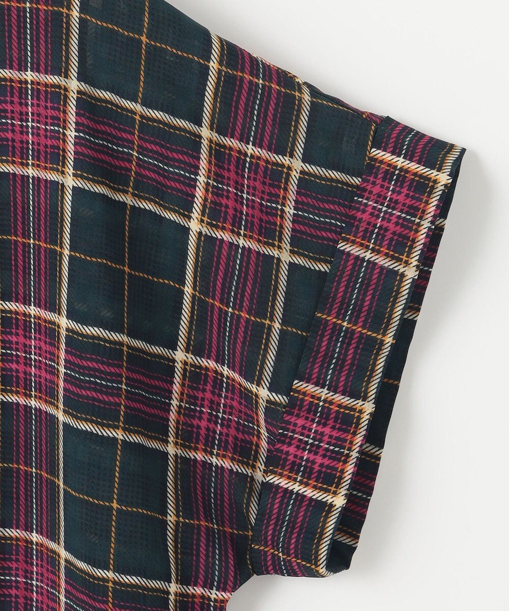 組曲 【洗える】シアーチェック 半袖ブラウス 