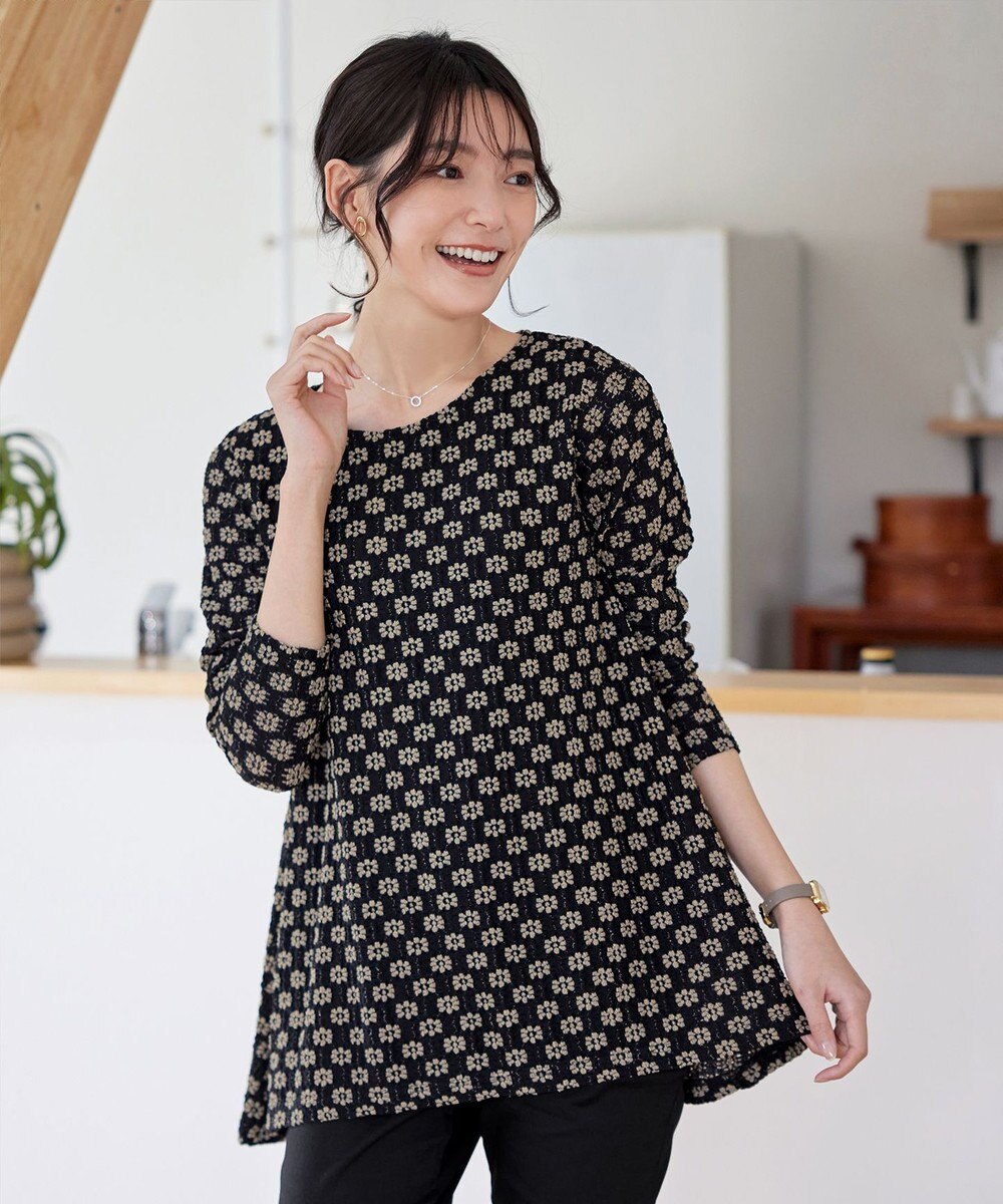 Tiaclasse 【洗える】花柄カットレースフレアトップス 