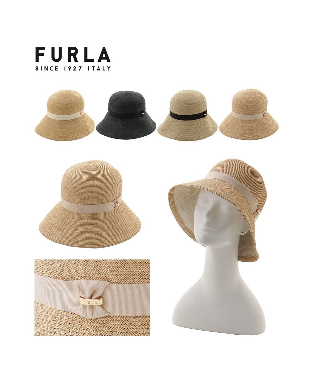 MOONBAT 【1級遮光/遮熱】FURLA(フルラ)クッションリボン ペーパーブレード 広つばハット 帽子 チャーム付き 