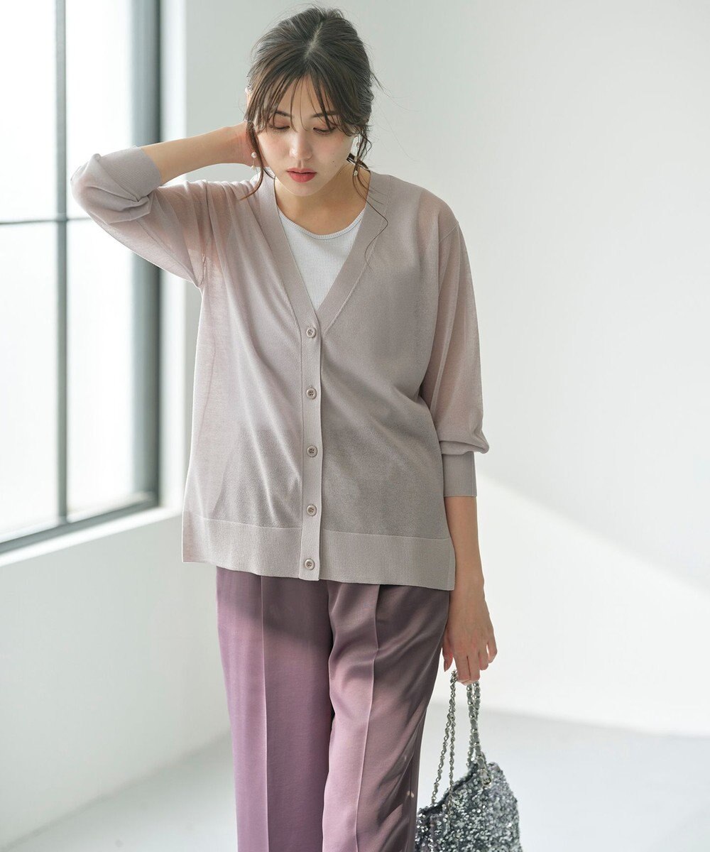 ANY SIS 【洗える】シアーVネック カーディガン 