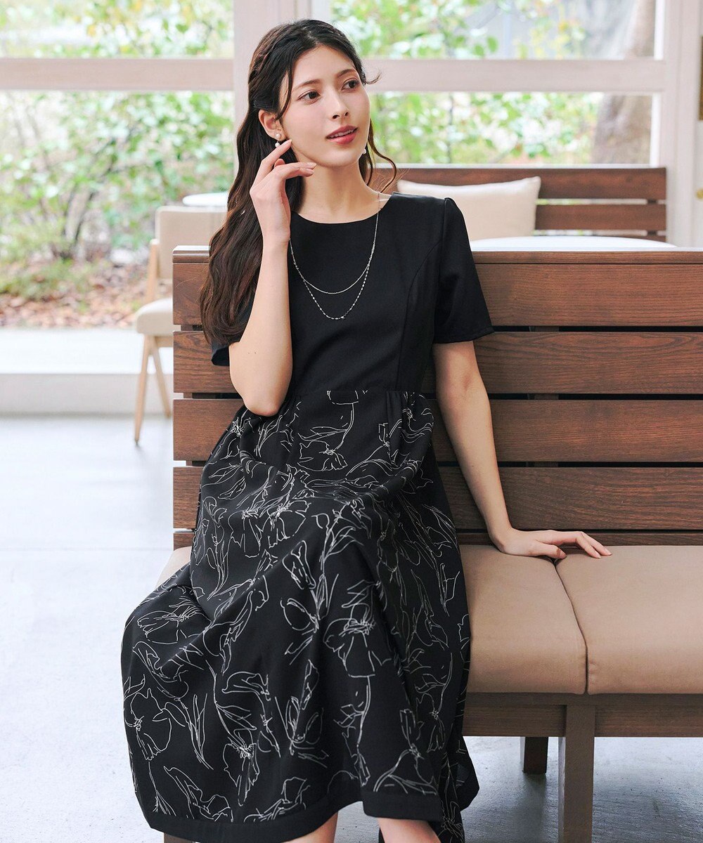 Tiaclasse 【小倉優子さん着用・新色追加・洗える】モノトーンフラワープリントワンピース 