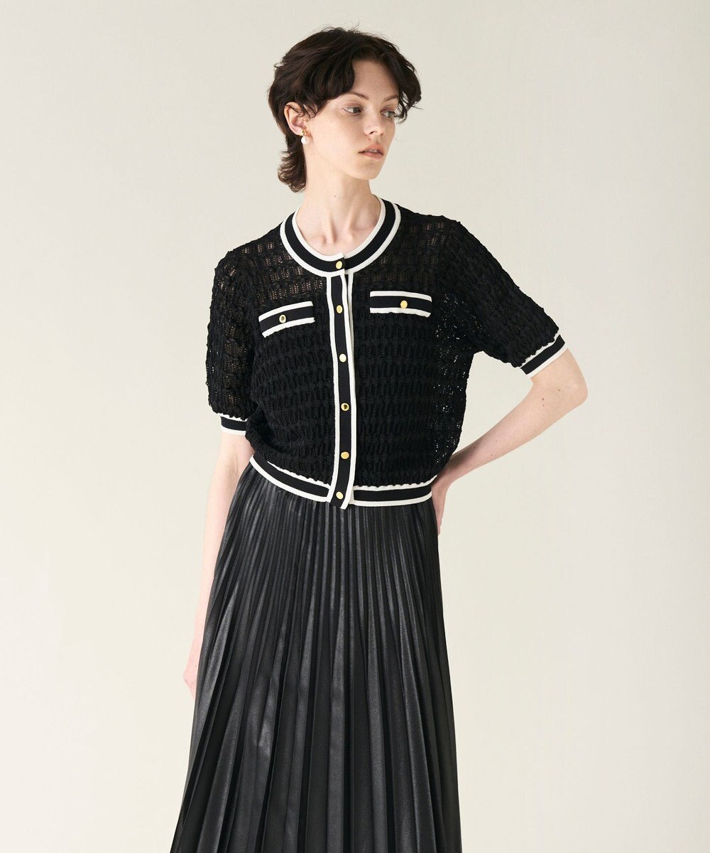 GRACE CONTINENTAL バイカラーシアーニットカーディガン 