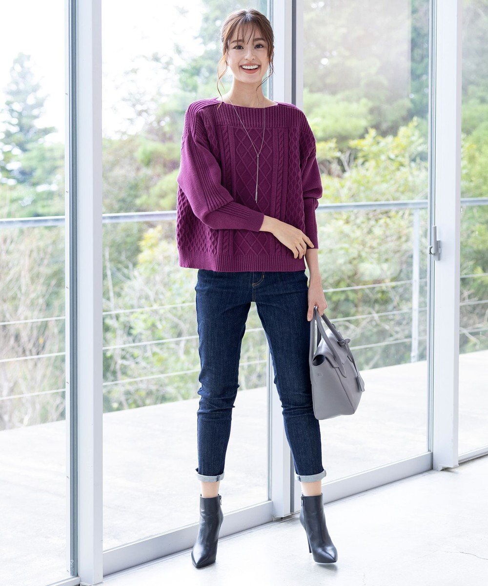 Tiaclasse L 【洗える】ケーブル編みドルマンニットトップス 