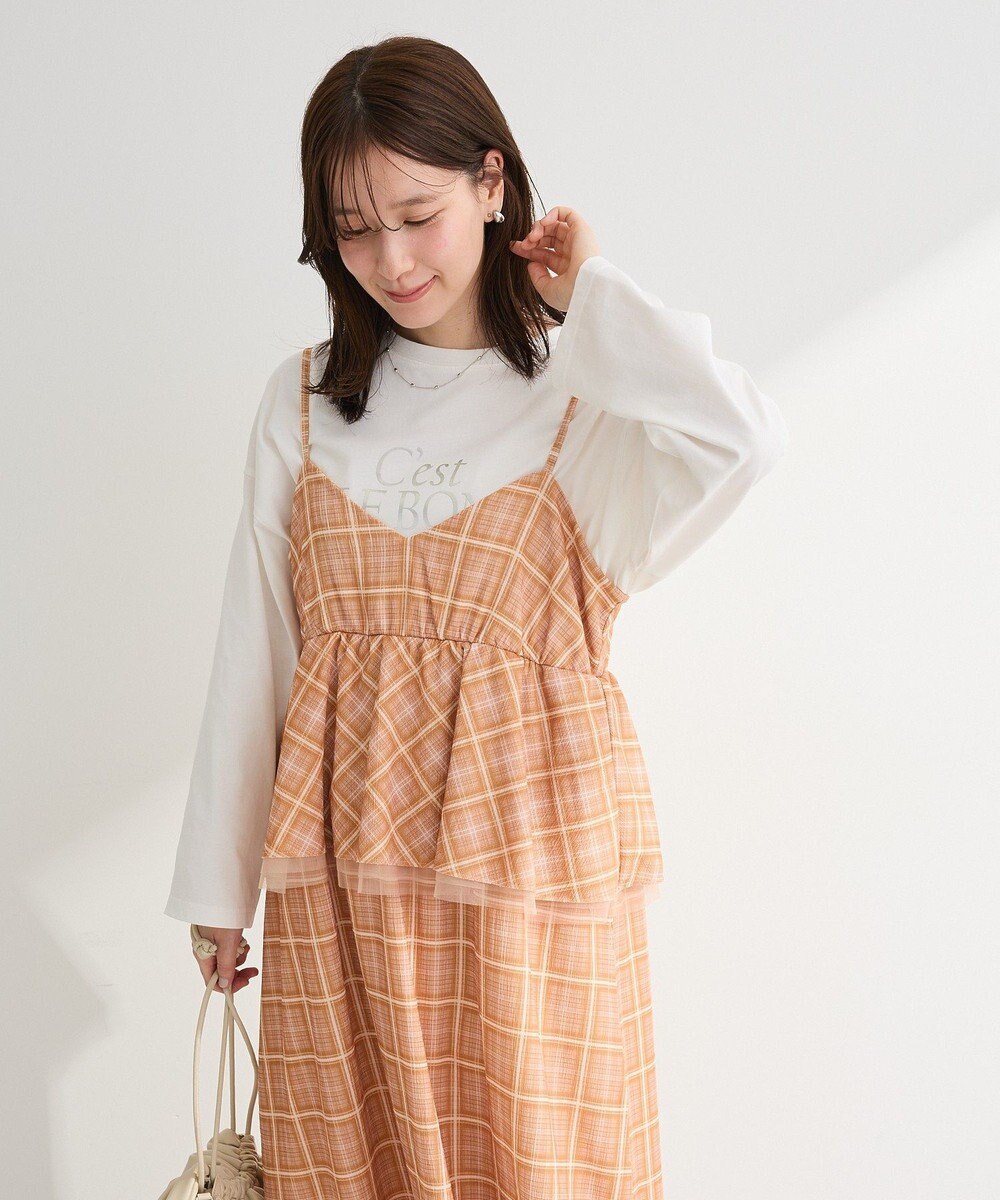 Green Parks ペプラムチェックキャミワンピース 