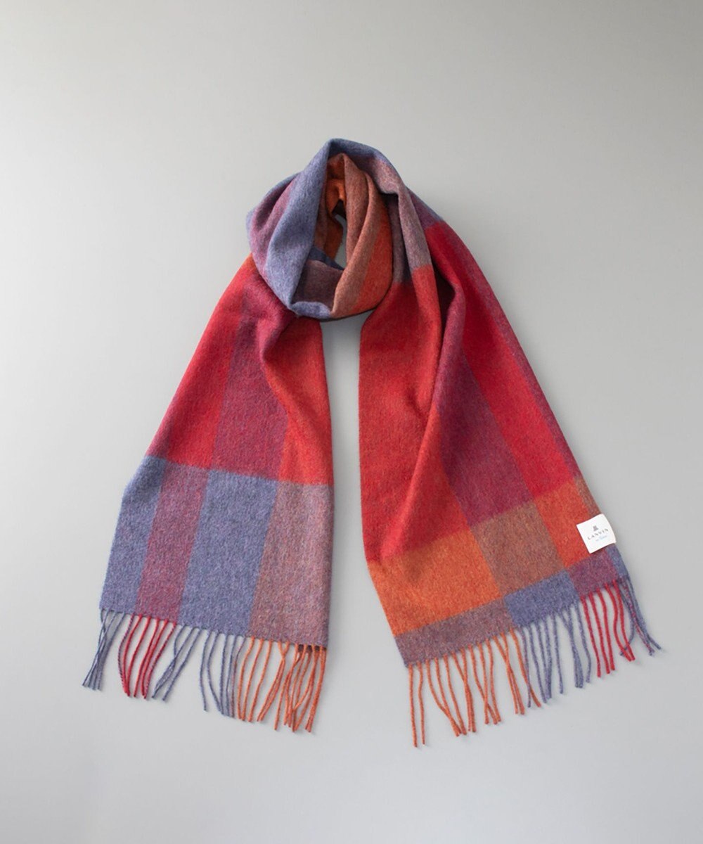 AURORA LANVIN en Bleu ランバン オン ブルー  カシミヤ ブロックチェック マフラー（幅30cm） 