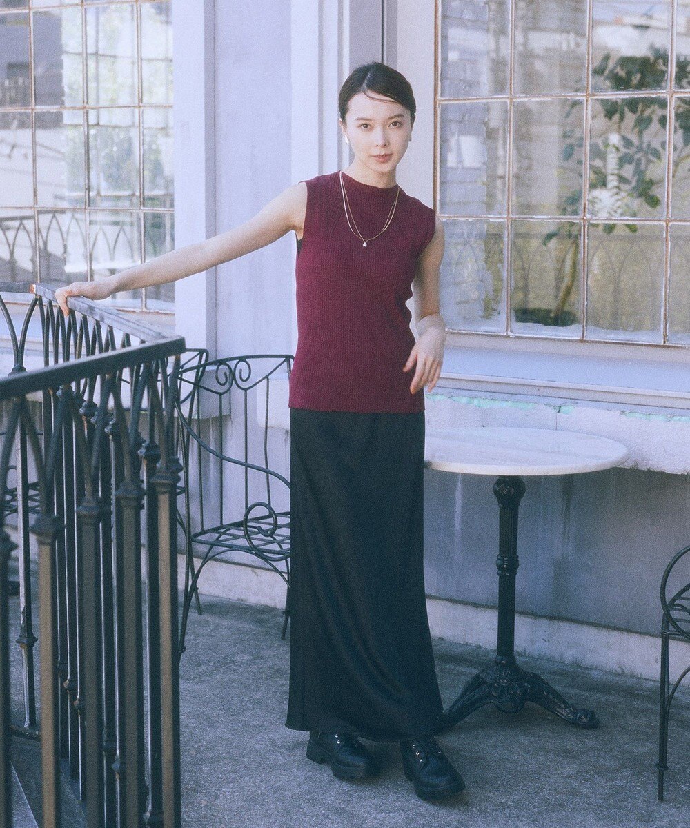 earth music&ecology ランダムリブボトルネックノースリーブニット 