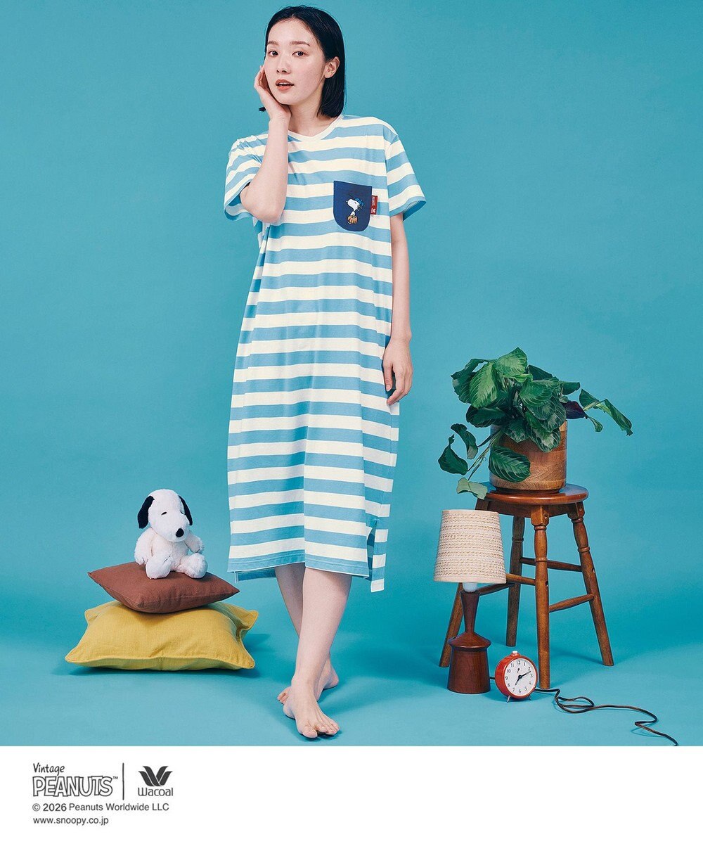 WACOAL PEANUTS ネグリジェ 4分袖 ワンピース 綿100%(本体) スヌーピー レディース FNT166 /ワコール 