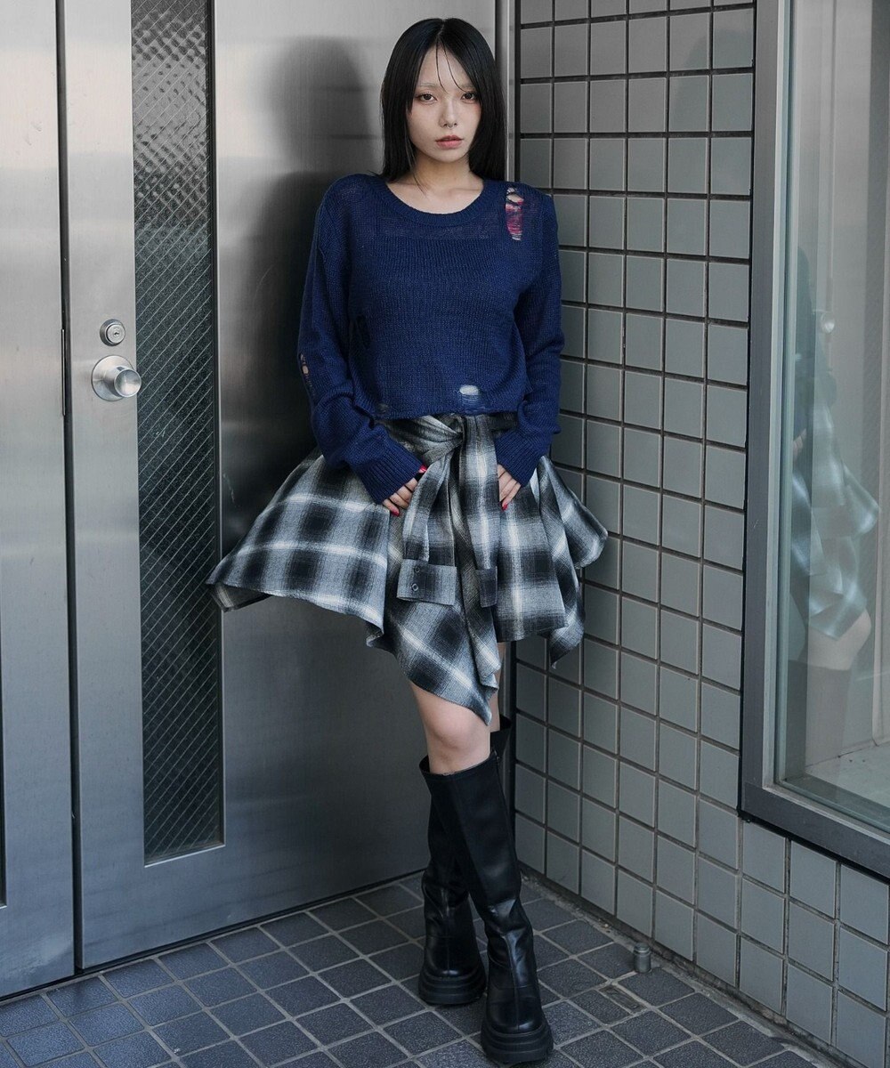 WEGO モヘアタッチダメージショートニット 