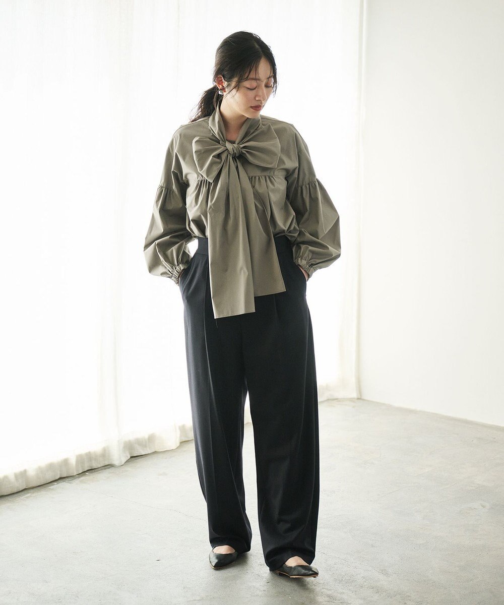 #Newans 【シワになりにくい/洗濯機可能/袖ゴム】ビッグリボンブラウス 