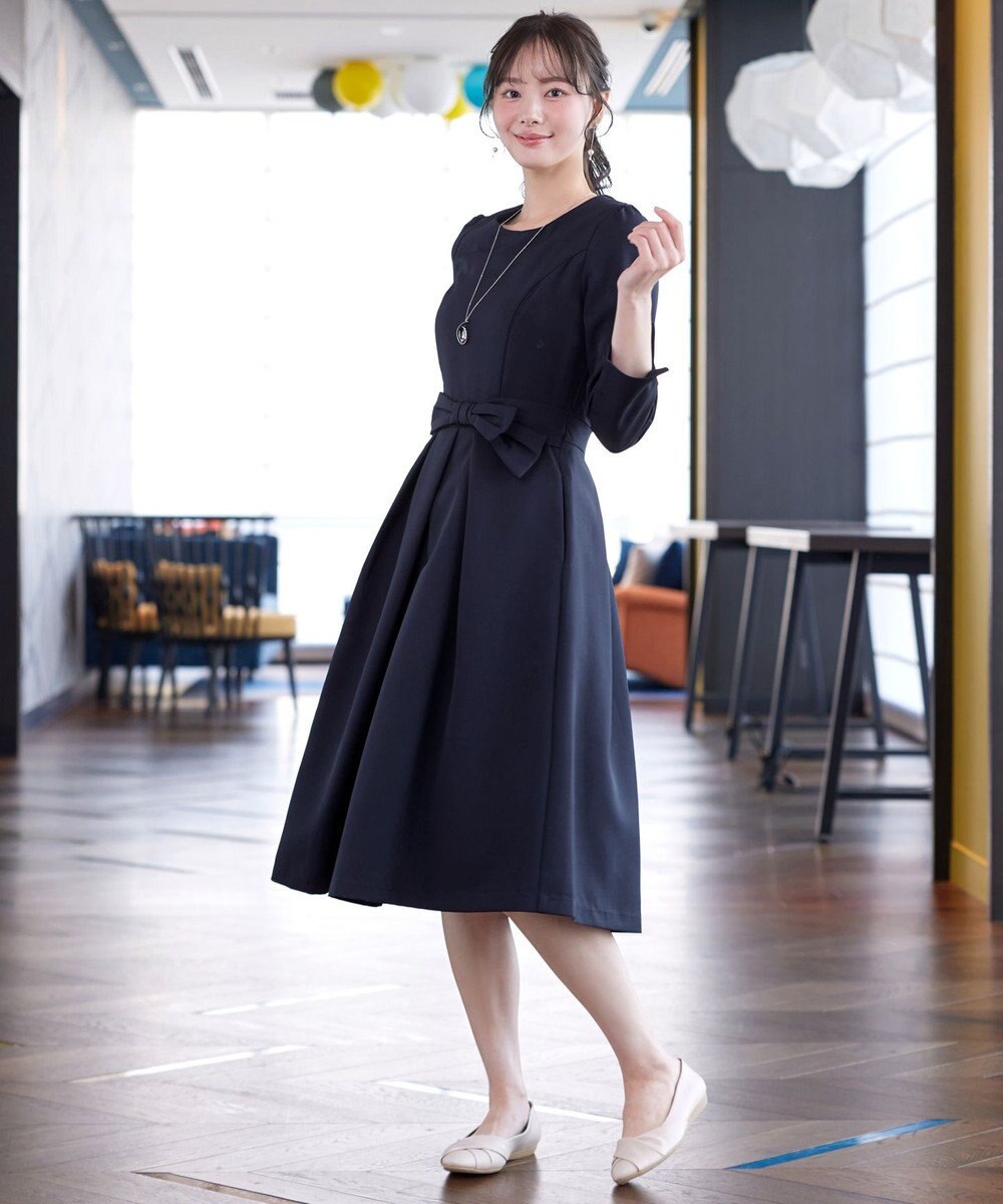 Tiaclasse L 【セレモニー・新色追加】アシメリボンベルトフレアワンピース 