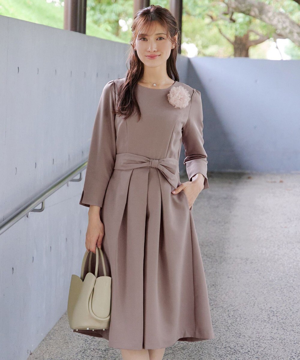 Tiaclasse L 【セレモニー・新色追加】アシメリボンベルトフレアワンピース 